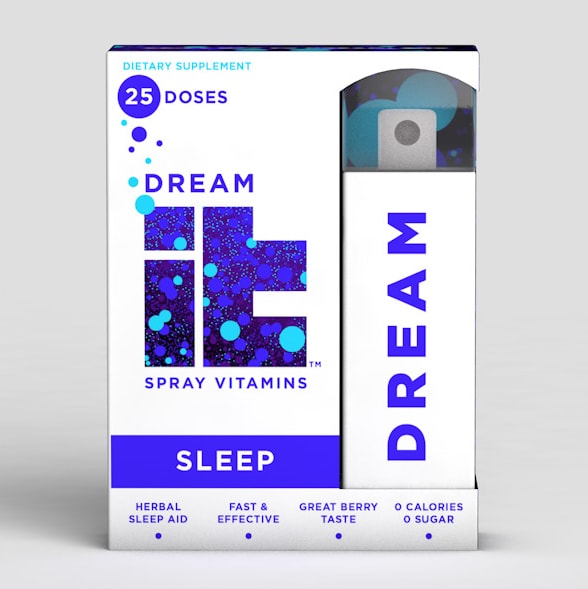 DREAMit Sleep Spray uses Melatonin, 5-HTP and Valerian Root to help aid sleep problems and dream.